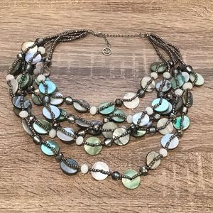 Erica Lyons Abalone Shell & Glass Beaded 5 Row Necklace 21" Long